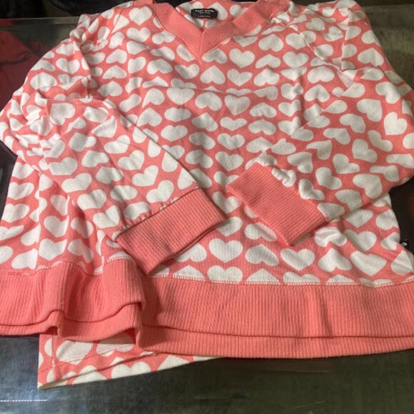 KATE SPADE 2pc Pajama Set All Over Heart Soft Vneck Straight Leg Pants Womens L - Picture 14 of 14